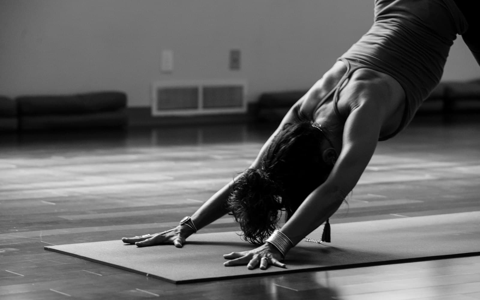 Downward-facing dog, exploring strong alignment