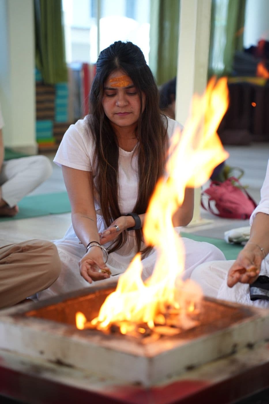A traditional fire ceremony during practice